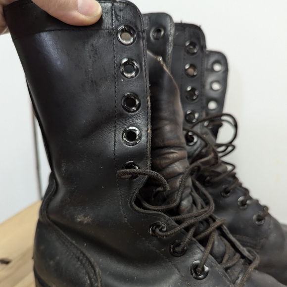 Vintage Leather Tall Combat Boots Military Boots 1978 8 Eye Punk Goth 9.5 Mens - Picture 3 of 14